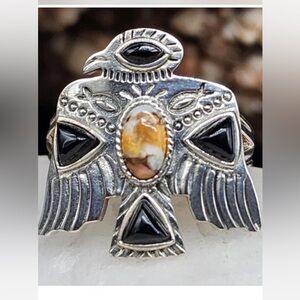 Silver and Black Thunderbird Ring Sz 9
